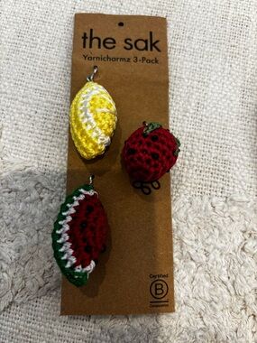the sak Crochet Fruit Charm Trio in Yellow, Red, Green